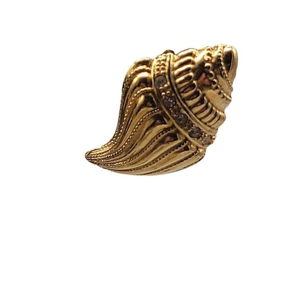 KjL Conch Shell Post Earrings Gold Tone For Avon Rhinestones Vintage 1980s - Picture 7 of 15
